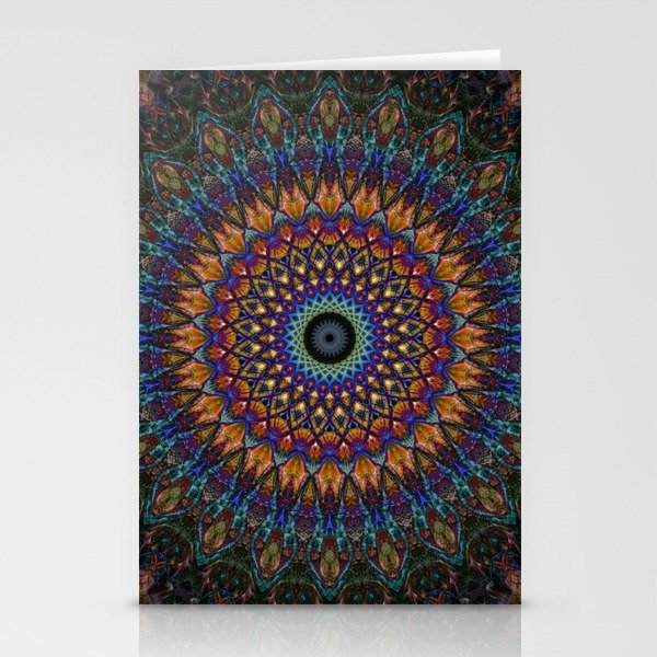 Mandala in vivid blue and orange colors Stationery Cards