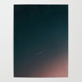 A plane flying between the Moon and the Earth at blue hour Poster