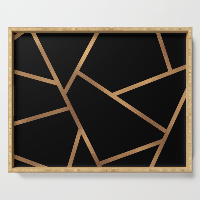 Black and Gold Fragments - Geometric Design Serving Tray