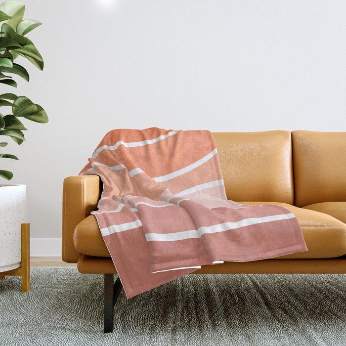 Colorful retro style waves - pink and orange Throw Blanket