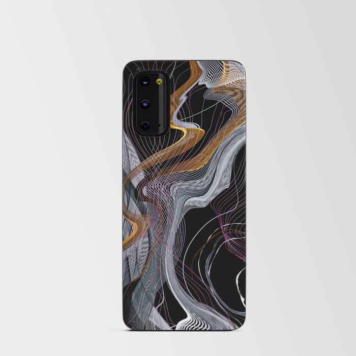 Abstract White Gold Pink Waves On A Black Background Android Card Case