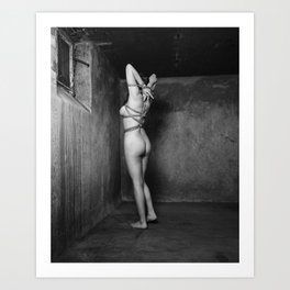 Beautiful nude woman tied with rope  Art Print