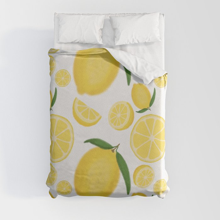 Lemon Love || Bright Fresh Citrus Slices, Seamless Pattern Duvet Cover