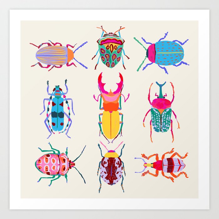 Vibrant Beetles Art Print