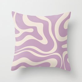 Modern Retro Liquid Swirl Abstract Pattern Square in Lavender Cream Throw Pillow