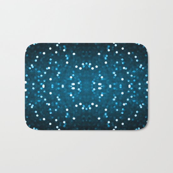 Cyan Blue Sparkly Bokeh Bath Mat