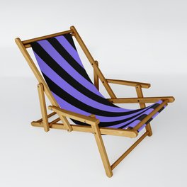[ Thumbnail: Medium Slate Blue & Black Colored Striped Pattern Sling Chair ]