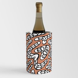 Organic Abstract Tribal Pattern in Bronzed Orange, Black and White Wine Chiller