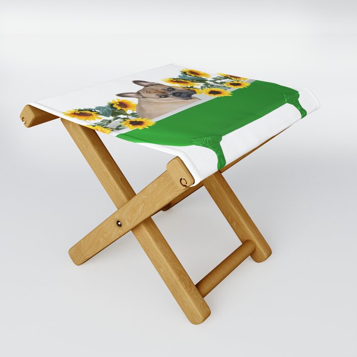 Bulldog - Green Bathtub with Sunflowers Folding Stool