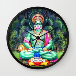 Lord Hanuman Meditating In Forest Wall Clock