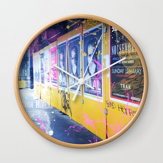 purple and yellow _ little burke graffiti Wall Clock