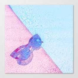 glasses poolside pink and blue impressionism painted realistic still life Canvas Print