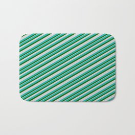 [ Thumbnail: Light Sea Green, Dark Green & Light Gray Colored Stripes Pattern Bath Mat ]