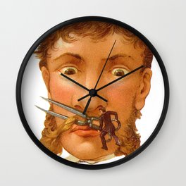 Retro Men Clipart Mustache Trim with Scissors Mustache Grooming Wall Clock