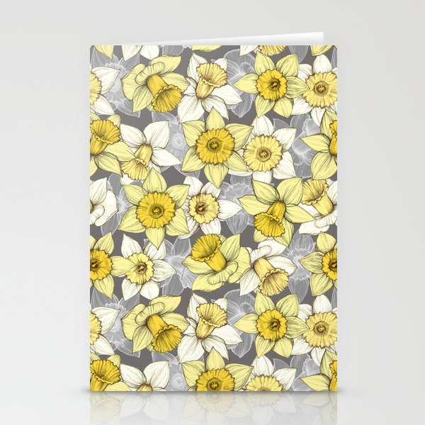 Daffodil Daze - yellow & grey daffodil illustration pattern Stationery Cards