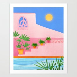Belize Poolside Colorful Landscape Illustration Art Print