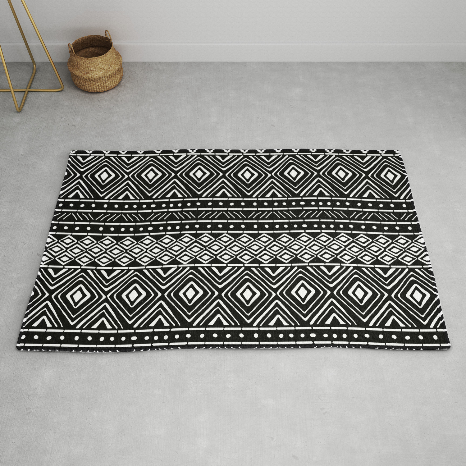 African Mud Cloth Black Rug By Thin, African Tribal Area Rugs