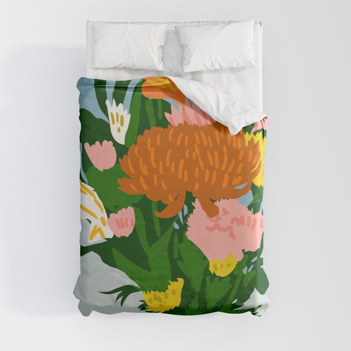 Potted Happiness | Flower Pot Botanical Floral Still Life | Eclectic Plants Modern Bohemian Décor Duvet Cover