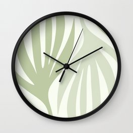 Maldives Leaves Abstract Botanical Pattern in Light Sage Mint Green Wall Clock