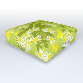 Little Daisies And Butterflies Retro Modern Green Outdoor Floor Cushion
