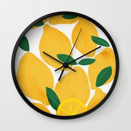 lemon mediterranean still life Wall Clock | Painting, Food, Botanical, Drawing, Citrus, Floral, Leaf, Fruits, Fresh, Digital 