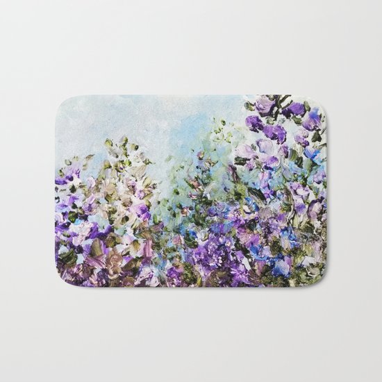Floral Garden Impressionism in Pretty Purple Bath Mat
