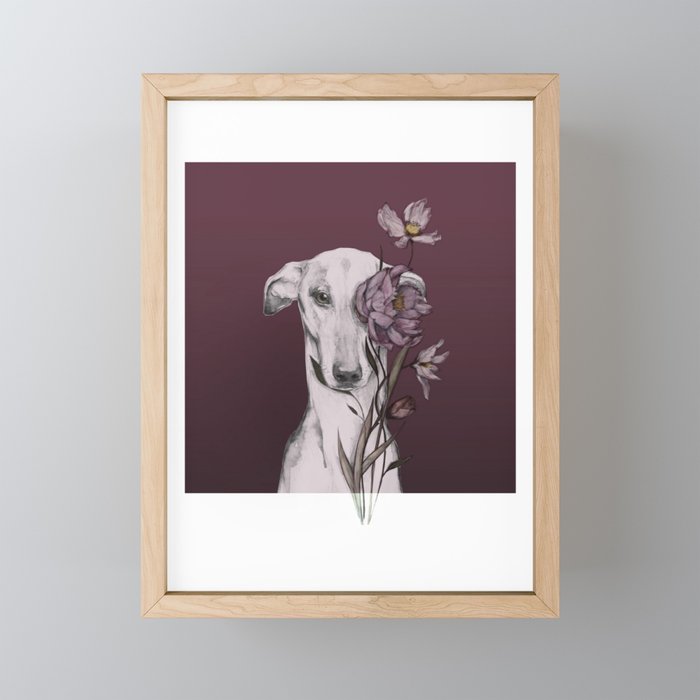 Greyhound Floro Red Framed Mini Art Print