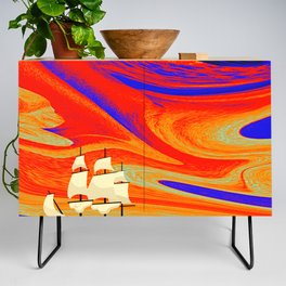 Sky Colorful swirl abstract orange and blue  Credenza