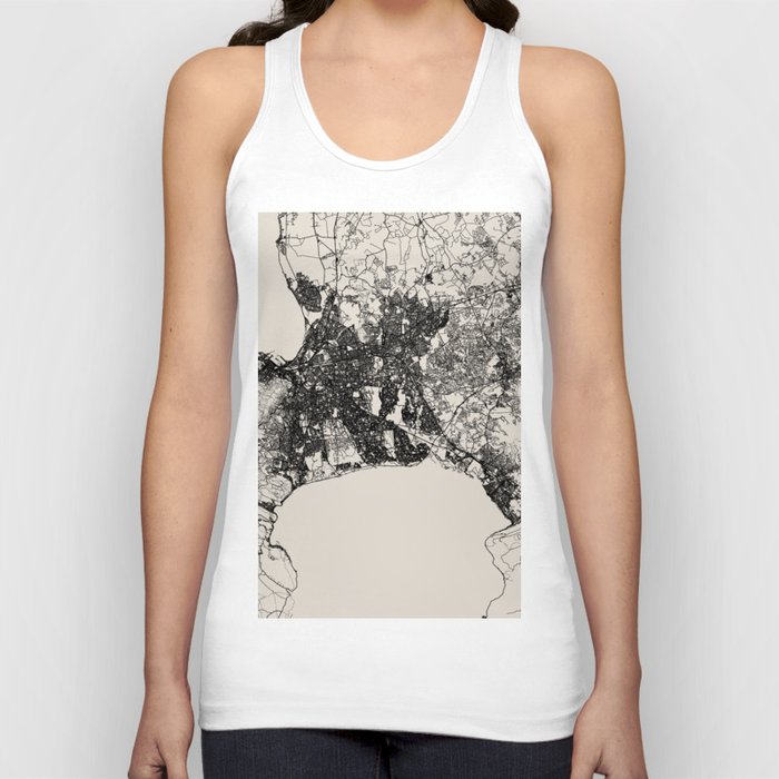 South Africa, Cape Town - Black and White City Map Drawing Tank Top