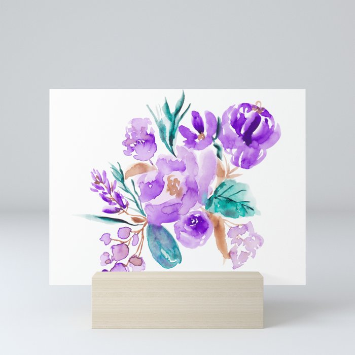 Bohemian bold purple lavender floral watercolor Mini Art Print