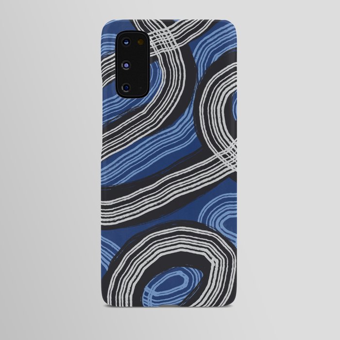 Blue white and black wavy stripe pattern Android Case
