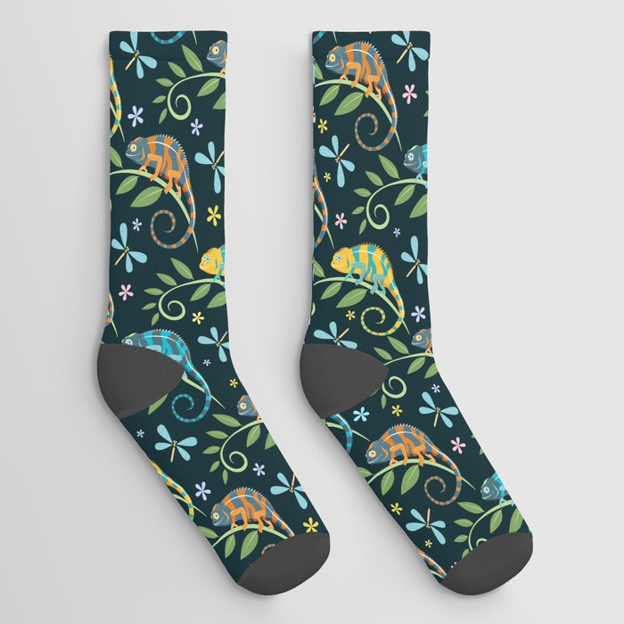 Colorful chameleons pattern dark Socks