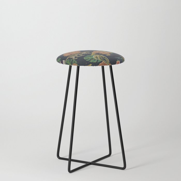 Tropical Rainforest in Midnight Blue Counter Stool