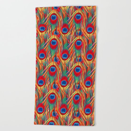 Beautiful Summery Peacock Feathers Pattern Beach Towel