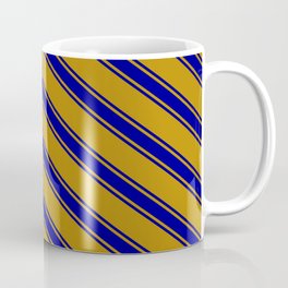[ Thumbnail: Dark Goldenrod and Dark Blue Colored Stripes/Lines Pattern Coffee Mug ]