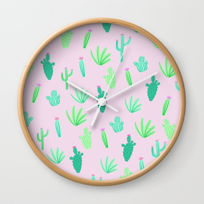 Pastel Cactus Pattern Wall Clock