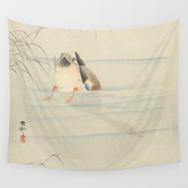 Wild duck, the head under water - Ohara Koson (1900-1930) Wall Tapestry