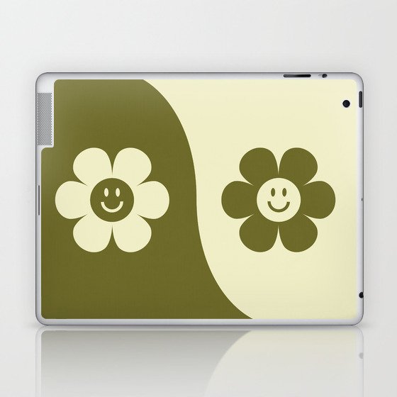 Yin yang retro floral smiley # matcha latte Laptop & iPad Skin