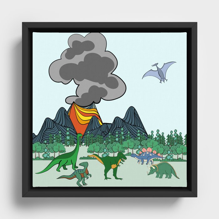 Dino Scene Framed Canvas