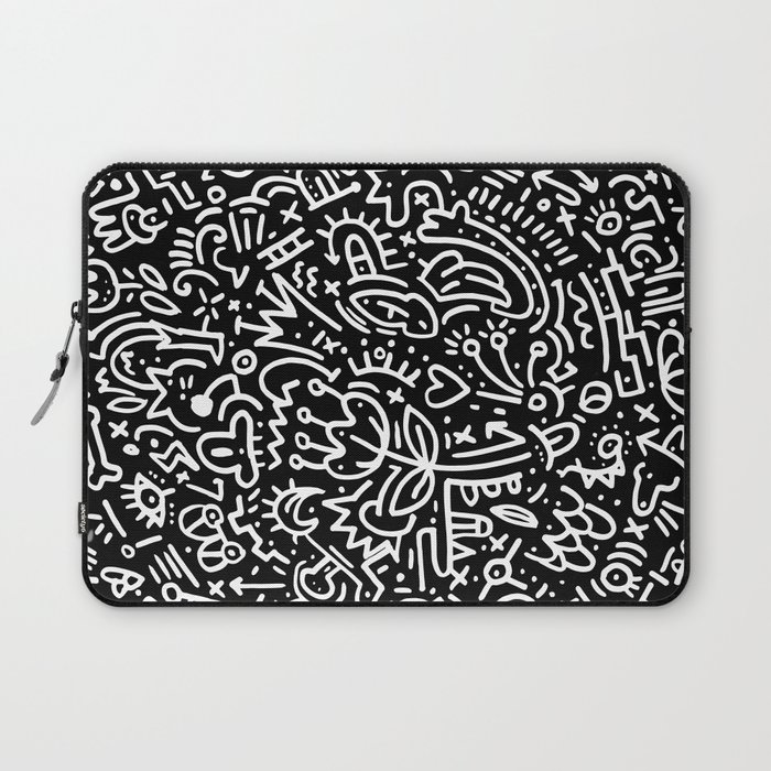 Graffiti black and white sketch doodle drawing pop modern art Laptop Sleeve