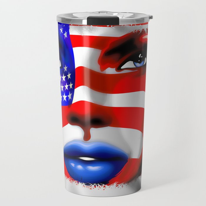 Usa Flag on Girl's Face Travel Mug