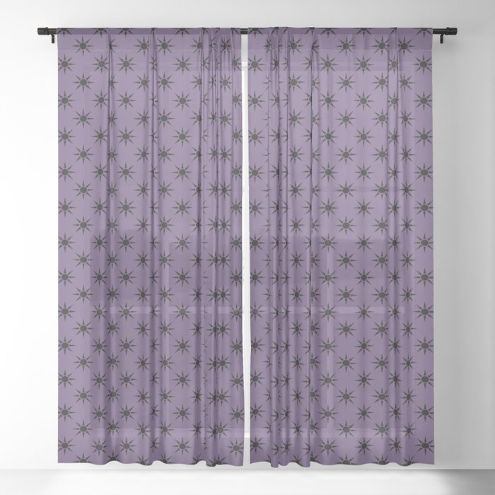 Dark Sun retro pattern on violet background Sheer Curtain