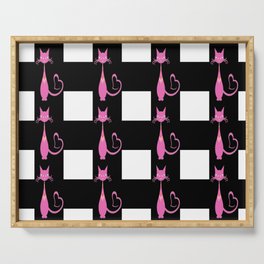 Pink Cat And Black Buffalo Plaid,Valentine Black Plaid Pattern, Pink Cat Pattern, Serving Tray
