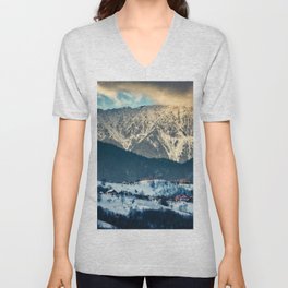 Winter landscape in Carpathian Mountain V Neck T Shirt