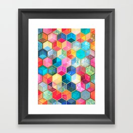 Crystal Bohemian Honeycomb Cubes - colorful hexagon pattern Framed Art Print