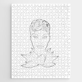 Woman with lotus flower black & white Jigsaw Puzzle