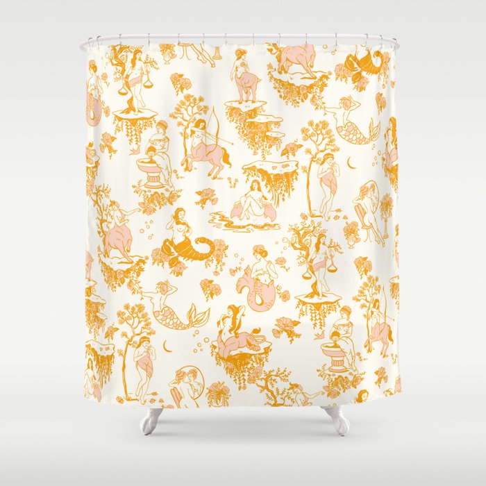 Honey, Pink & Gold Zodiac Toile Pattern. A Great Gift Idea For Astrology Fans! Shower Curtain