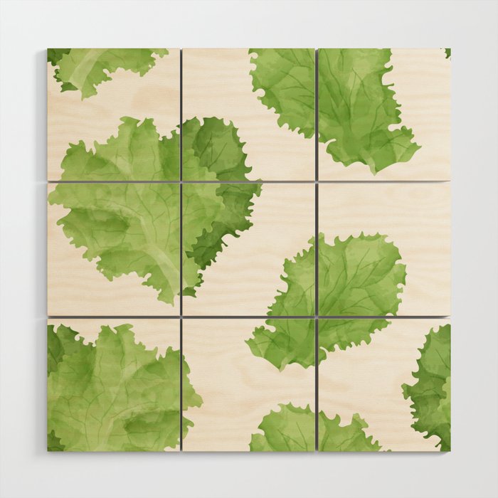 Green lettuce leaf watercolor seamless pattern Wood Wall Art