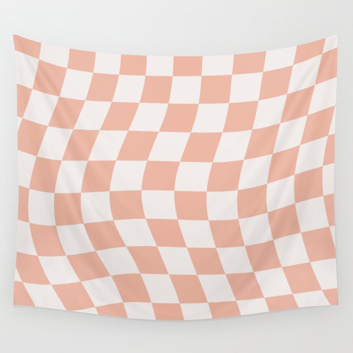 Warped Check Pattern Peach Wall Tapestry