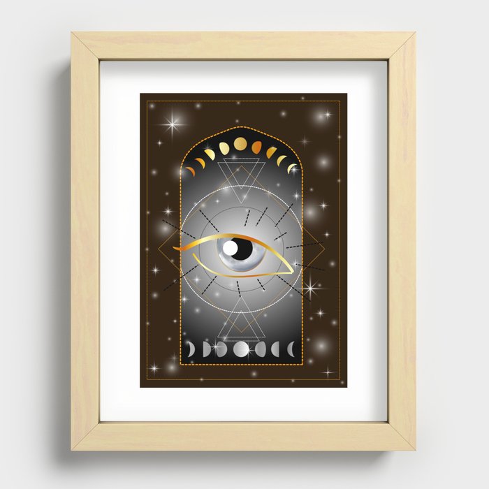 All seeing Eye providence masonic symbol golden moon phases	 Recessed Framed Print